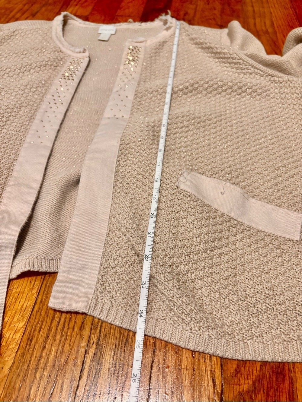 Chico's Gold Shimmer Rhinestone Open Front Cardigan Size 4 (XXL) - Picture 6 of 10
